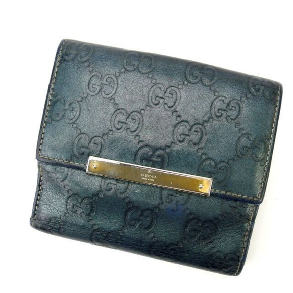 Authentic Gucci Wallet Purse Folding wallet Guccissima Navy Woman  Used - Picture 1 of 5